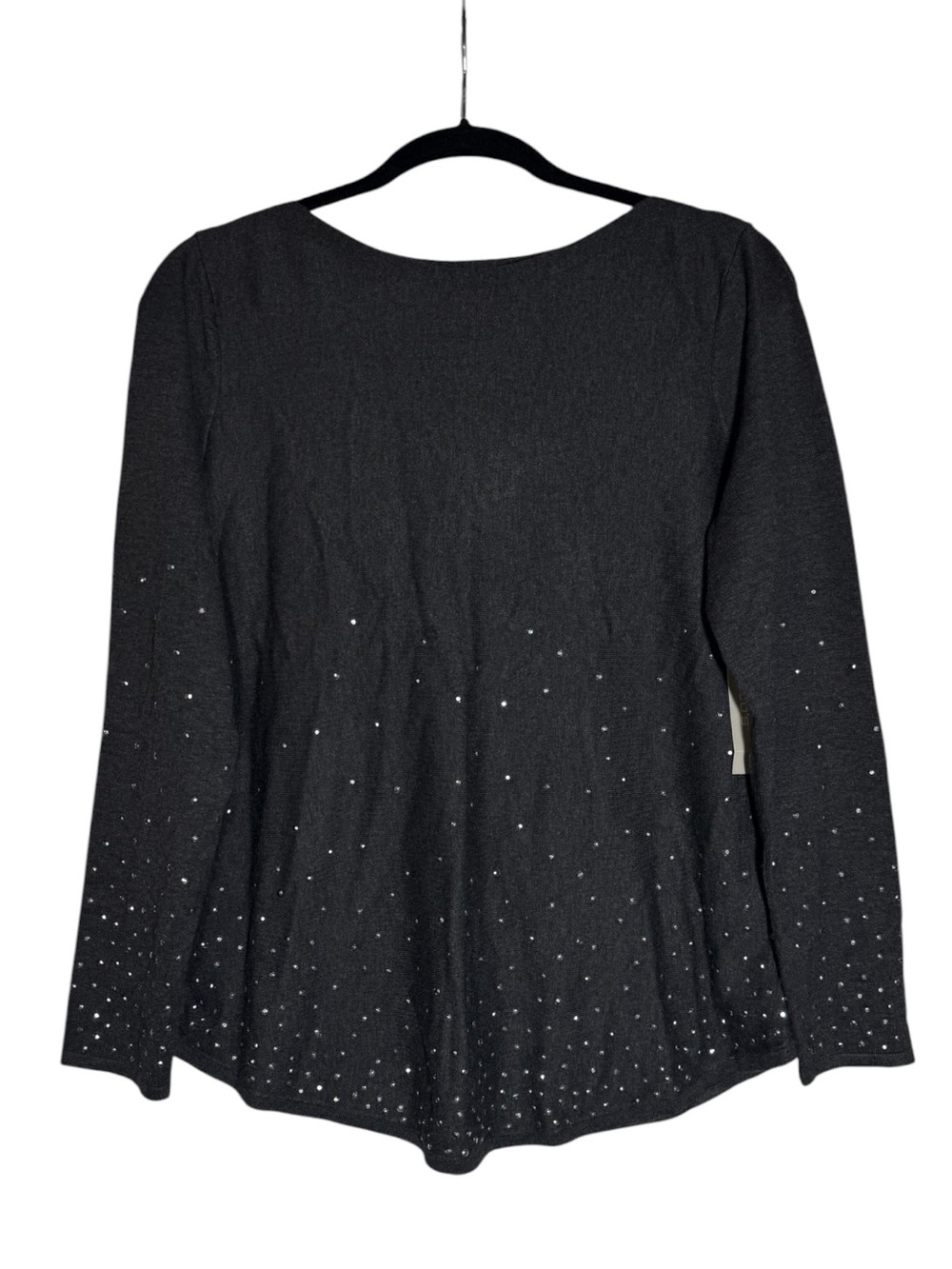 Chico’s Embellished Rhinestone Tunic Sweater Charcoal Gray Studs Size M NWT